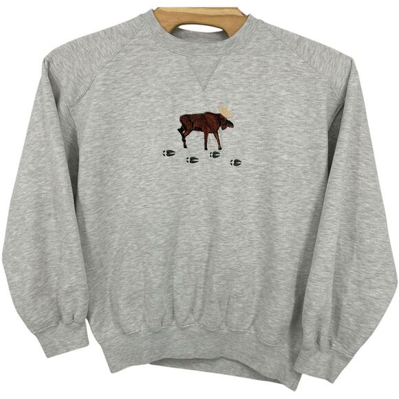 VTG 90s Men's Grey Badger Sport Moose Tracks Wilderness Crewneck Sweatshirt XL - Picture 1 of 6